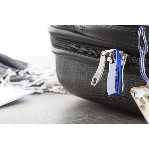 Lucchetto per valigia in metallo blu con codice a tre cifre