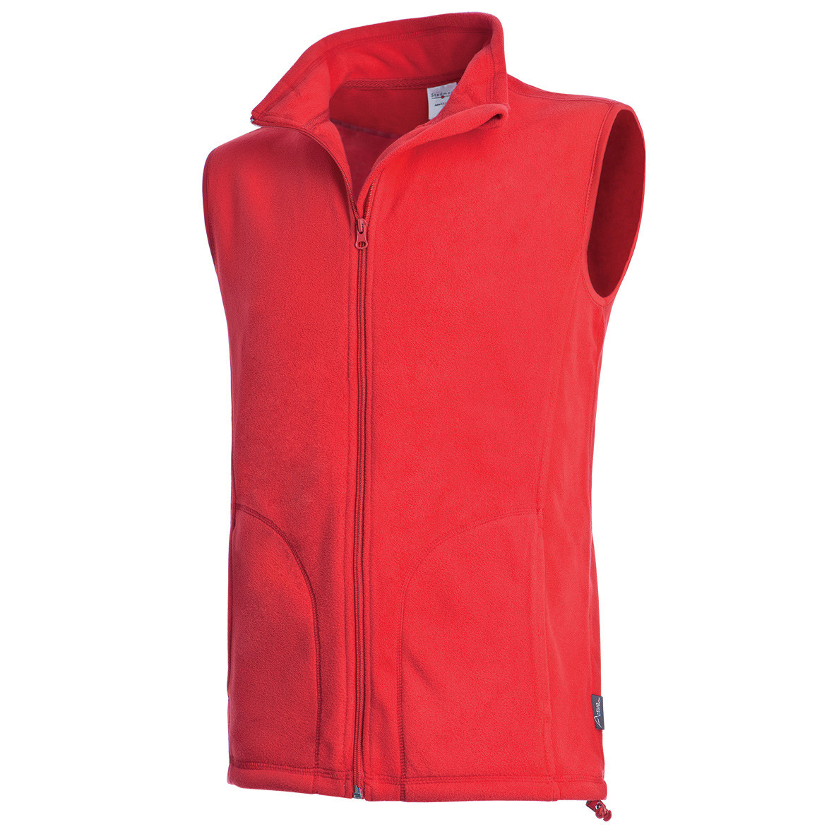 Gilet da uomo rosso 100% poliestere con collo alto con zip e tasche frontali
