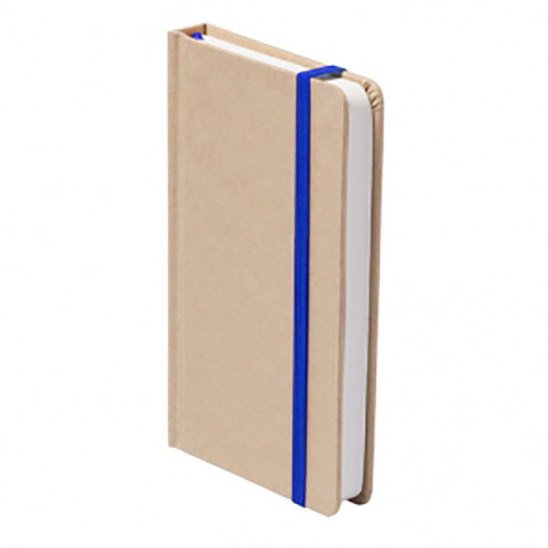 Blocnotes con copertina in cartoncino riciclato ed elastico blu