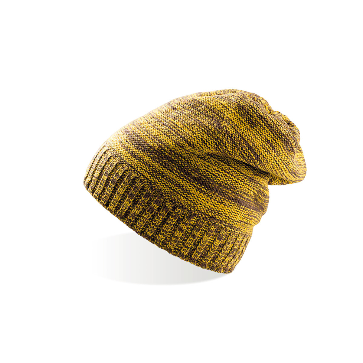 Berretto melange giallo marrone su sfondo bianco