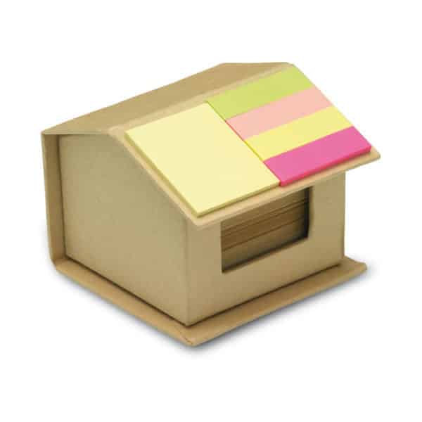 Set a forma di casa in carta riciclata con cento fogli e quattro adesivi colorati