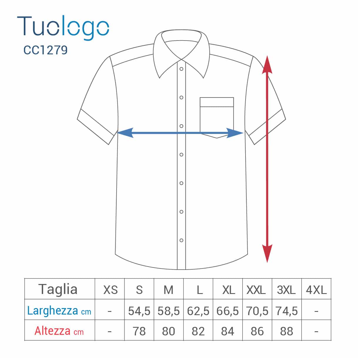 Schema delle misure delle taglie in cm delle camice uomo manica corta