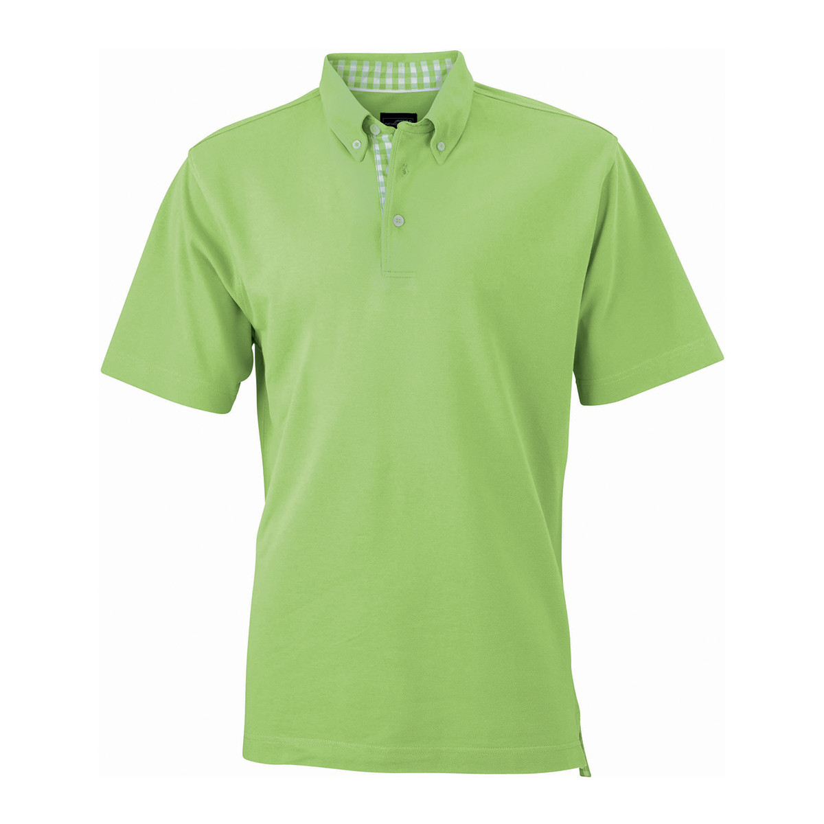Polo verde lime unisex manica corta con fettuccia nel collo e spacchetti a quadretti lime bianco
