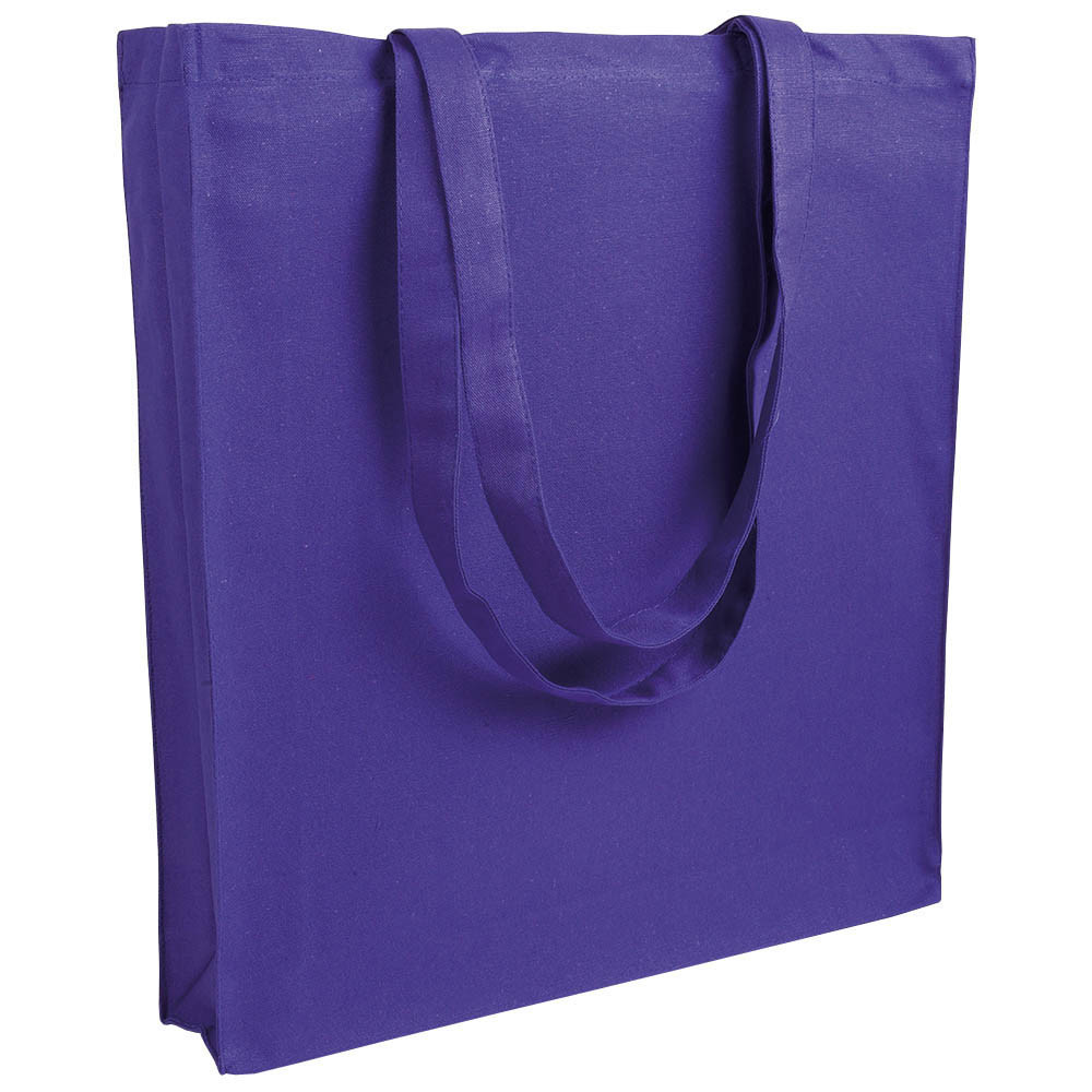 Shopper in cotone viola con manici lunghi e soffietto