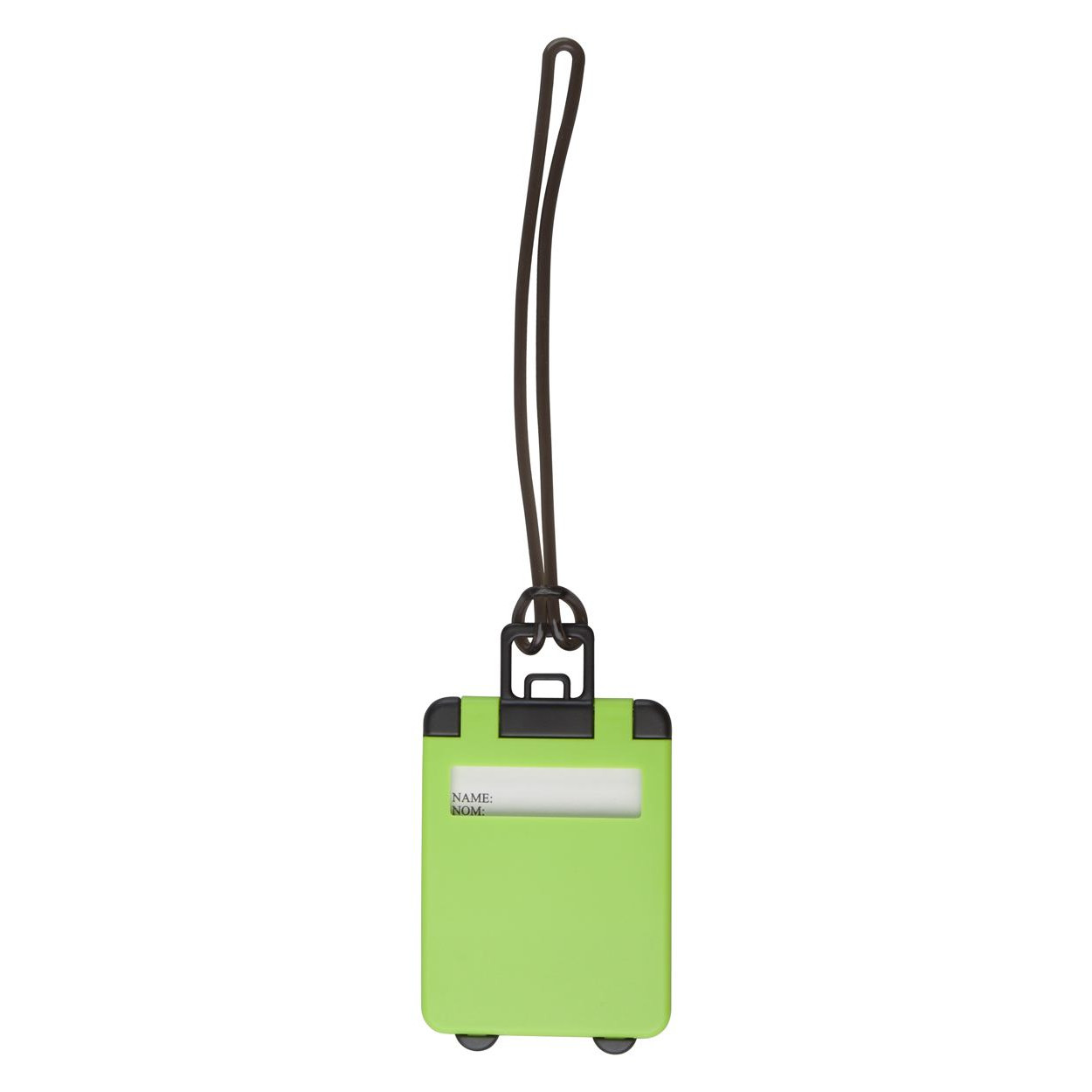 Etichetta per bagaglio in plastica verde a forma di valigia