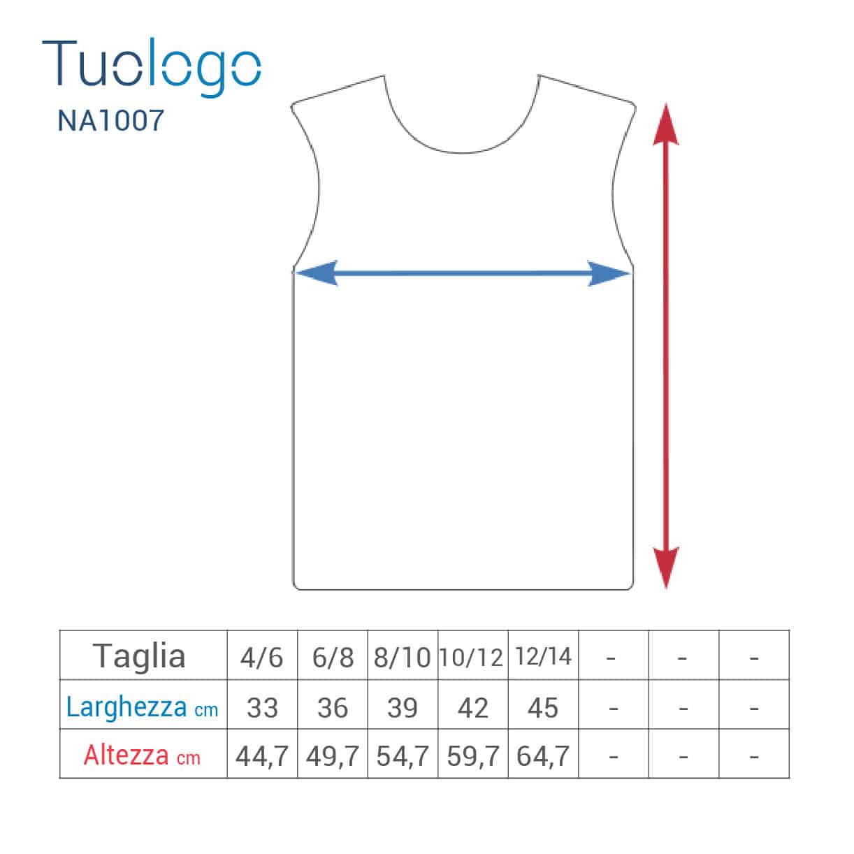 Tabella taglia altezza e larghezza