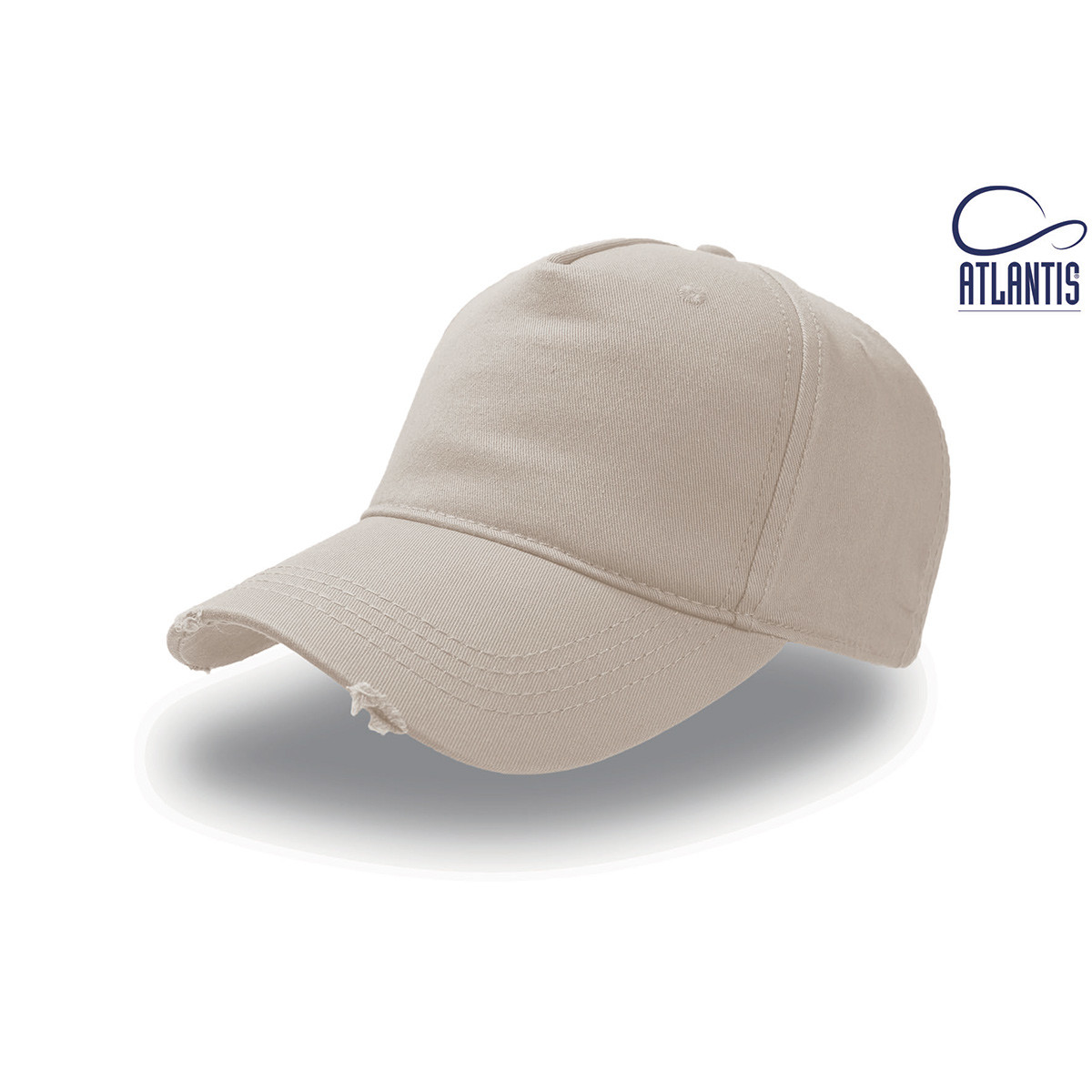 Cappellino baseball beige con visiera precurvata effetto rovinato su sfondo bianco