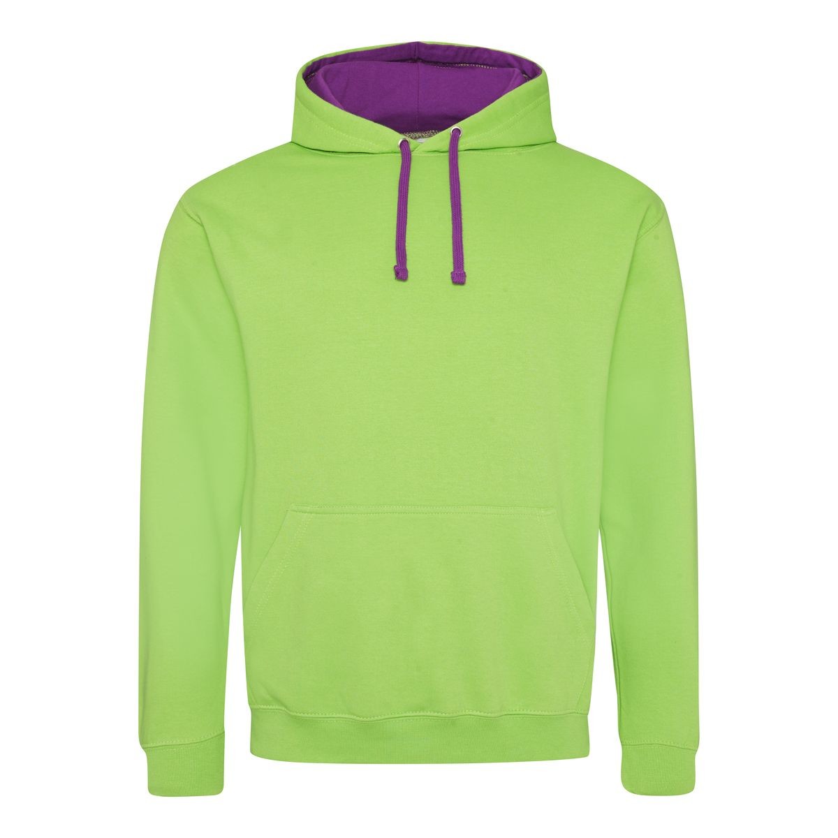 Felpa verde con interno viola con tascone e cappuccio