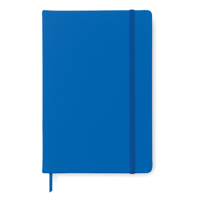Bloc notes con copertina in poliuretano blu con chiusura a elastico