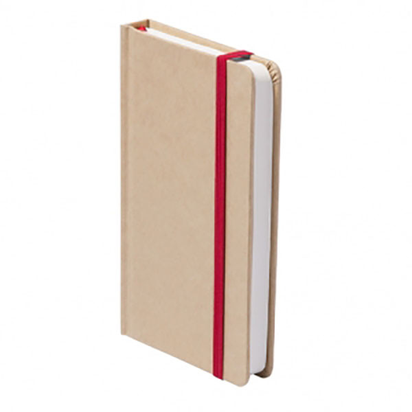 Blocnotes con copertina in cartoncino riciclato ed elastico rosso