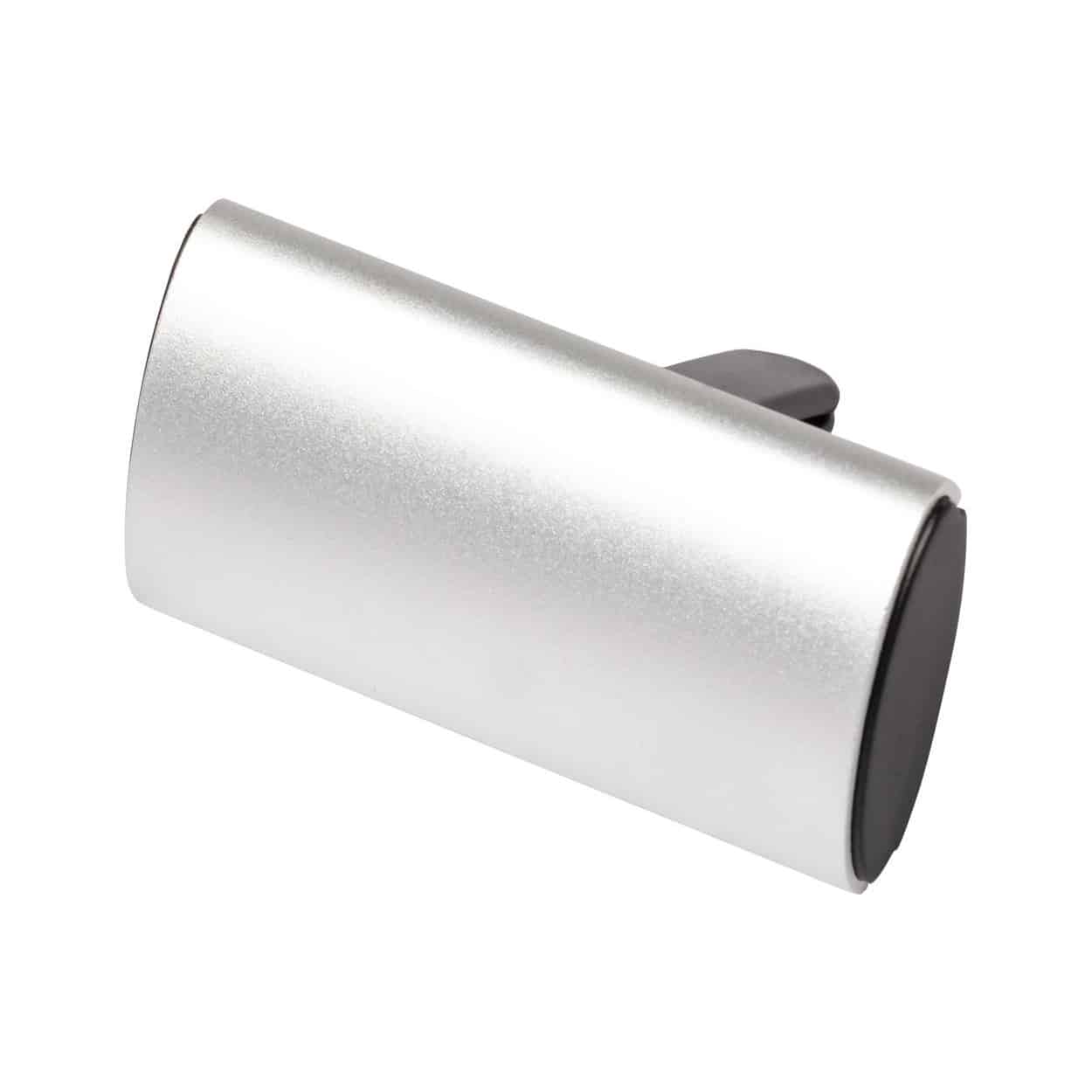 Deodorante per auto in alluminio grigio con attacco alla bocchetta di aereazione