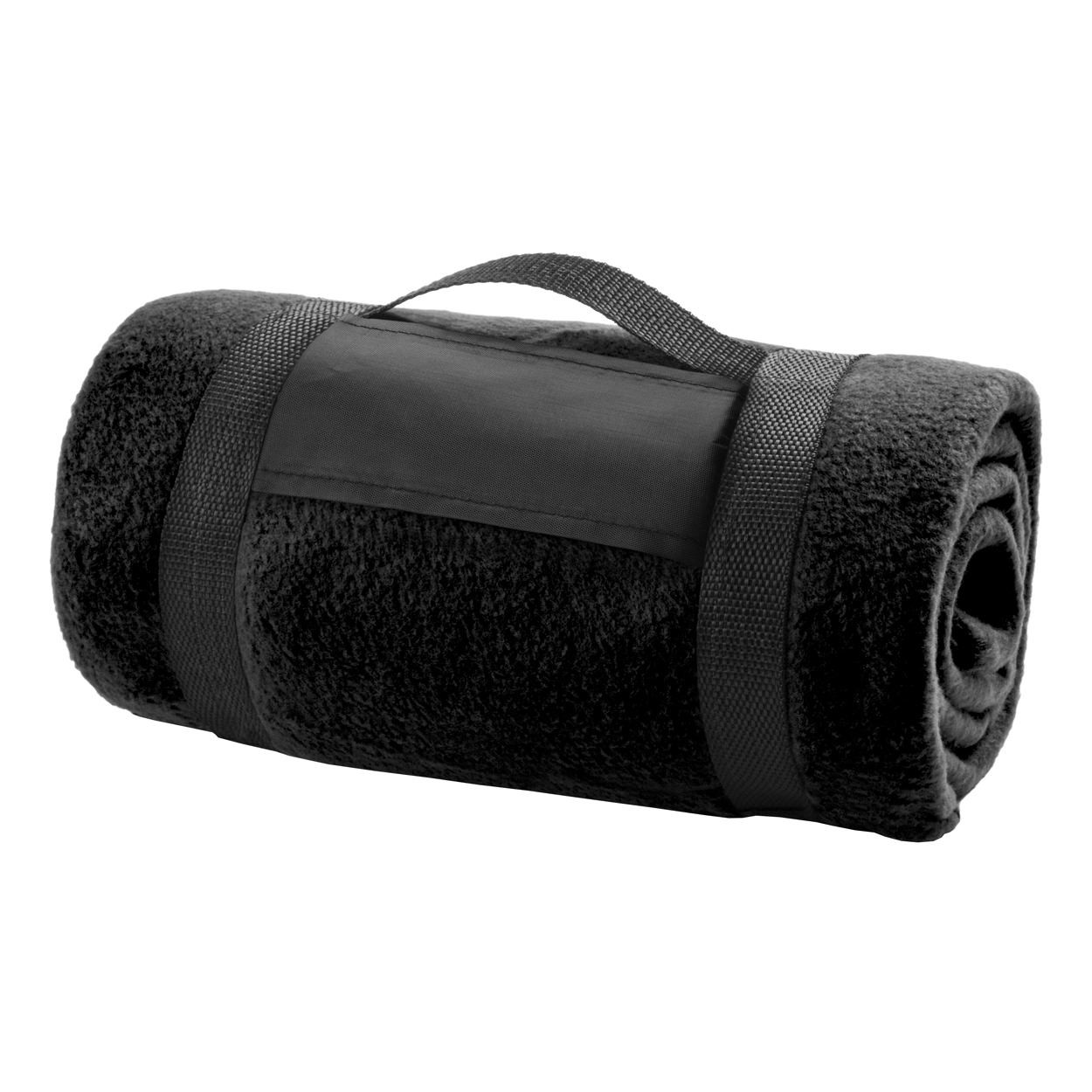 Coperta in pile nera con tracolla in velcro