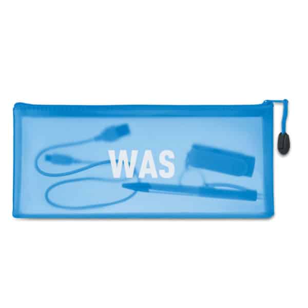 Trousse azzurro in pvc con logo