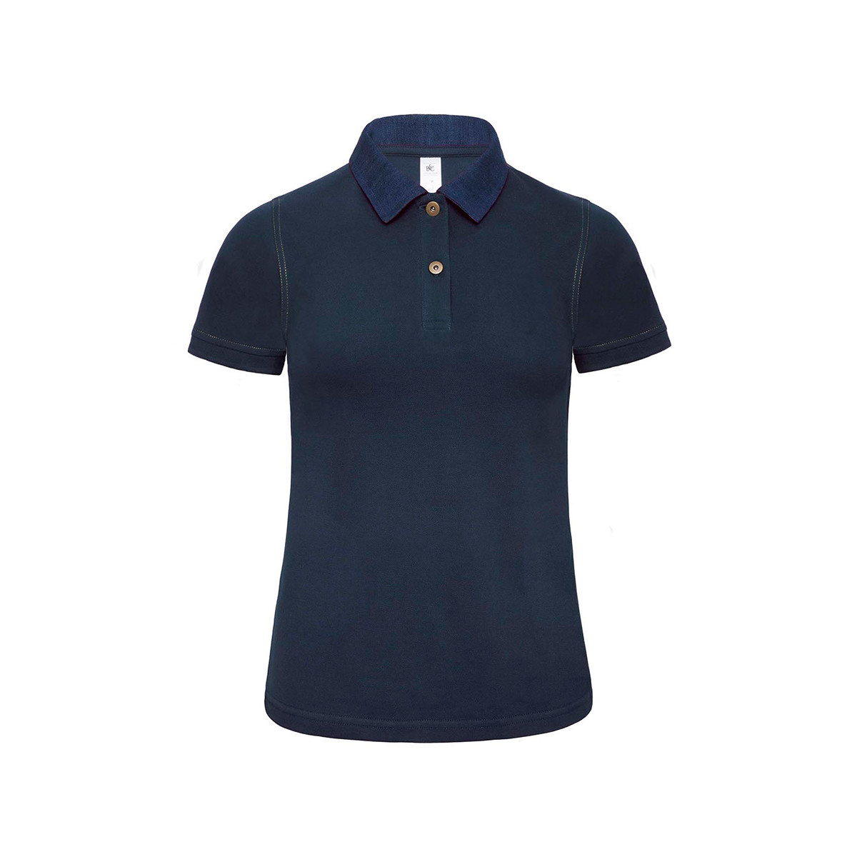Polo donna manica corta blu scura con colletto blu e bottoni