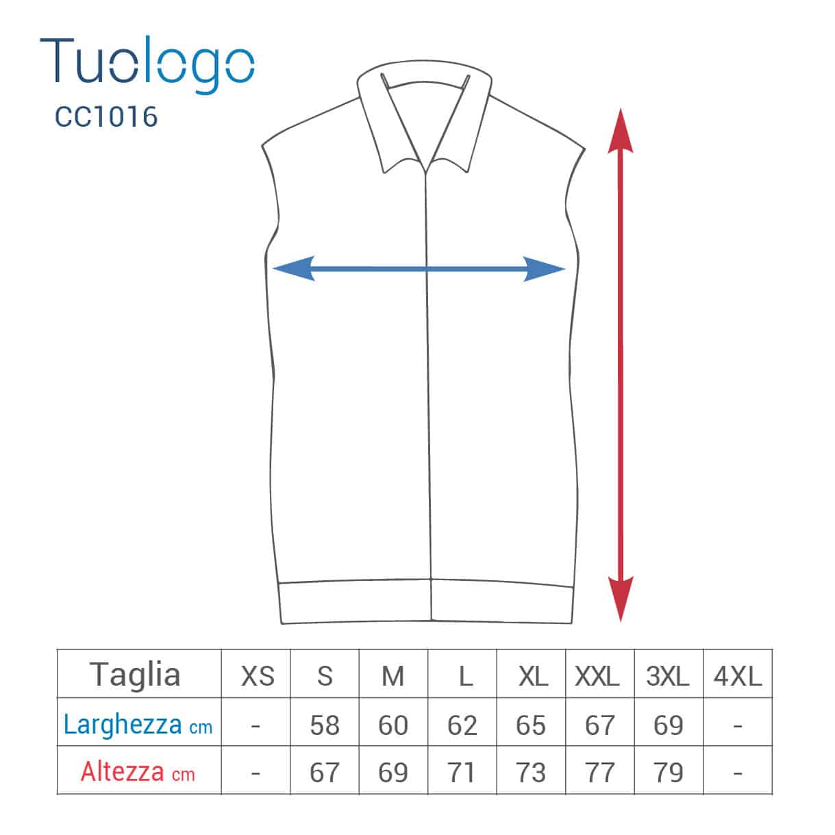 Schema delle misure degli smanicati con zip