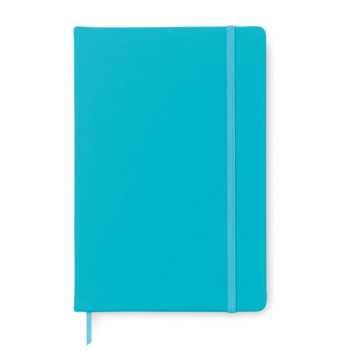 Bloc notes con copertina in poliuretano azzurra con chiusura a elastico