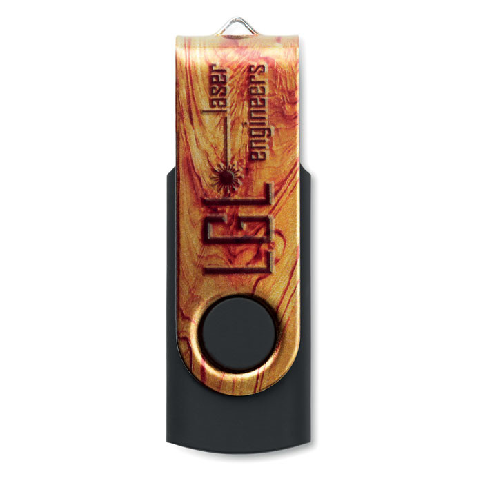 Chiavetta usb nera con chiusura protettiva in metallo con logo