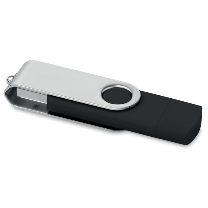 Chiavetta usb e micro usb con chiusura con tappo nera e chiusura protettiva in metallo