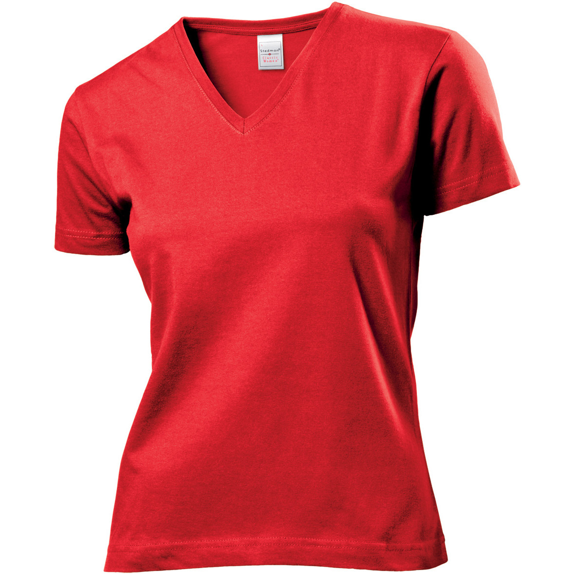 Tshirt rossa da donna manica corta con scollo profondo a V 100% cotone