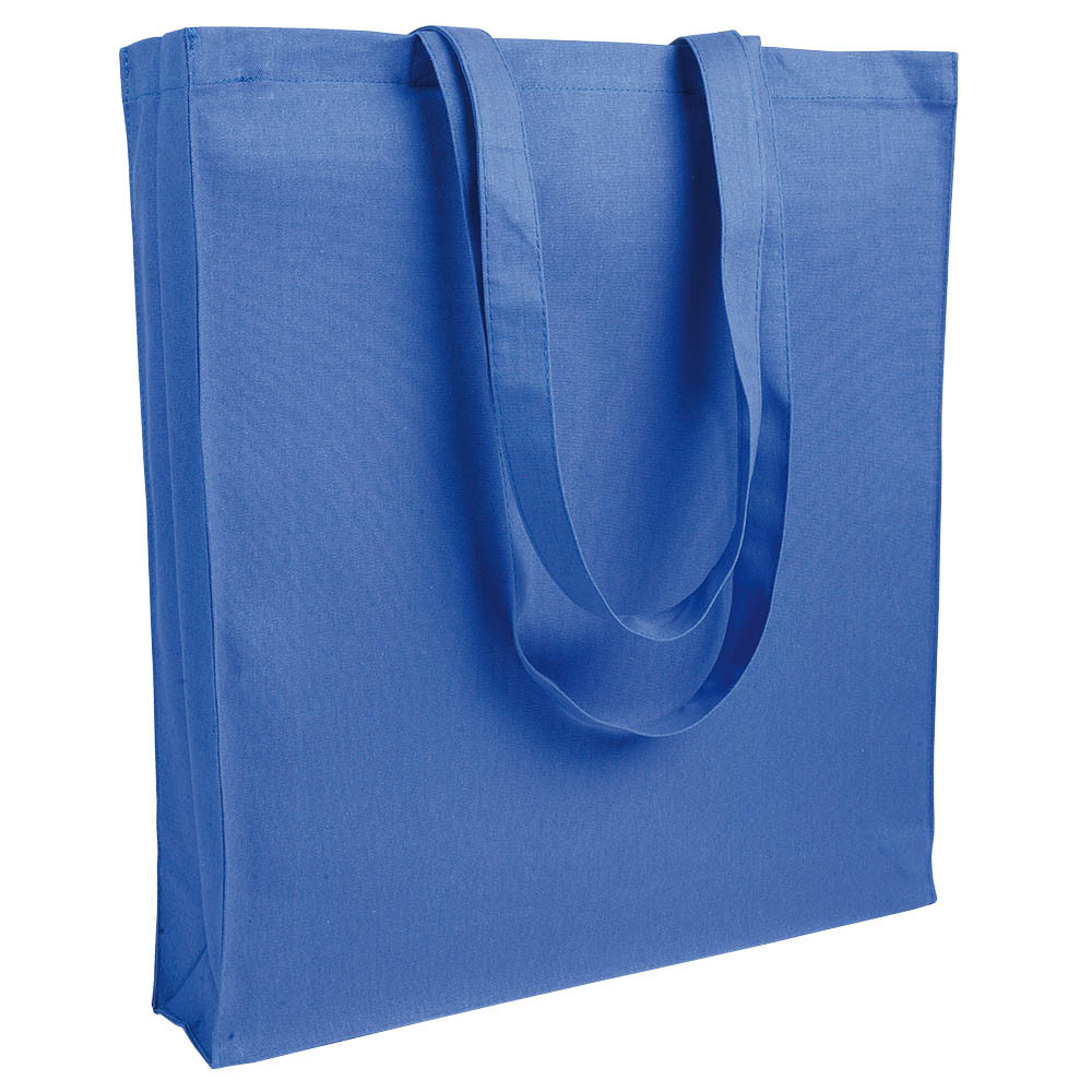 Shopper in cotone blu con manici lunghi e soffietto