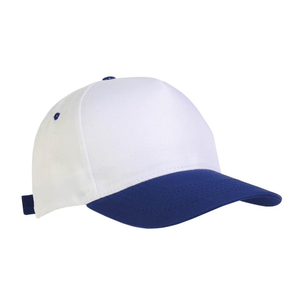 Cappellino in poliestere bianco e blu con chiusura in velcro