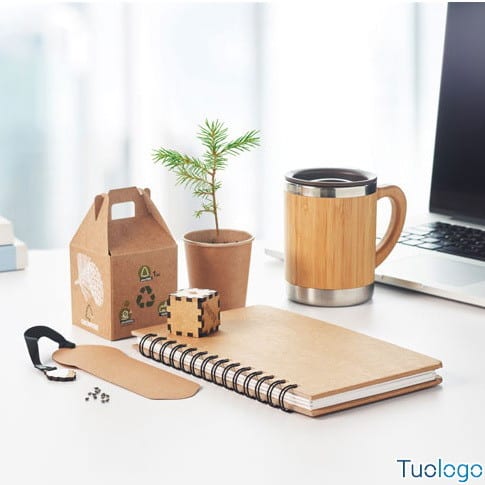 Bloc notes dado e segnalibro con semi di pino e confezione in cartone