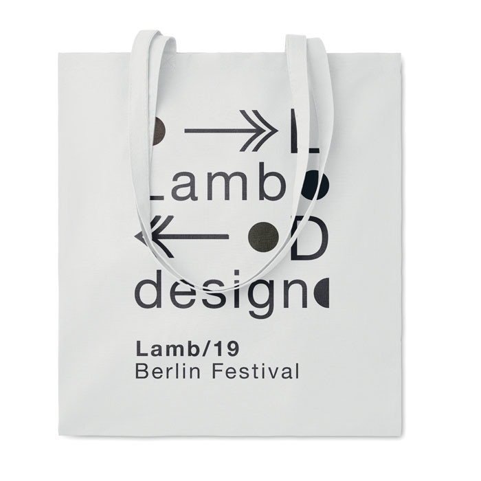 Shopper in cotone bianco con manici lunghi con logo