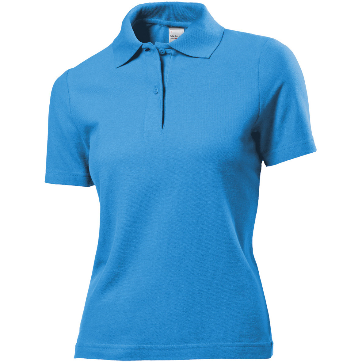 Polo da donna blu manica corta con due bottoni 100% cotone