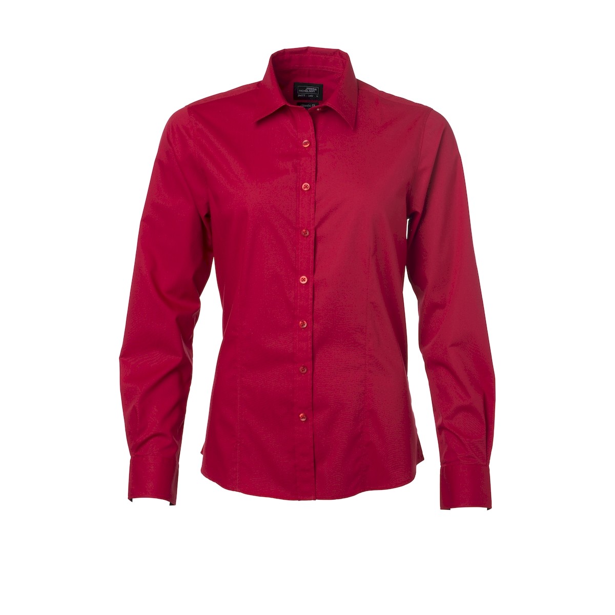 Camicia da donna manica lunga rossa con bottoni in tinta