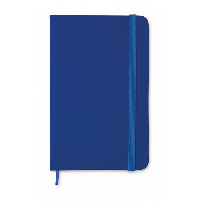 Bloc notes con copertina in poliuretano blu con chiusura a elastico