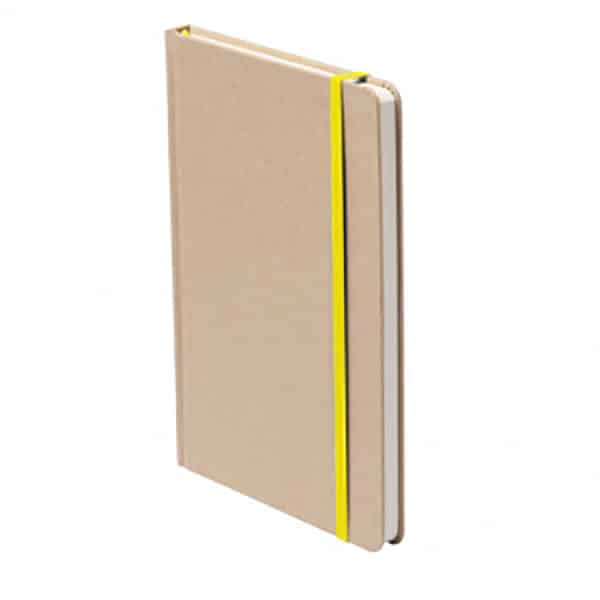 Blocnotes con copertina in cartoncino riciclato ed elastico giallo