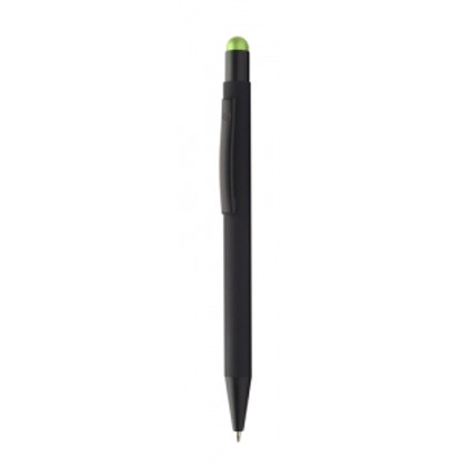 Penna a sfera in alluminio nero con rifinitura gommata e puntatore touch dorato