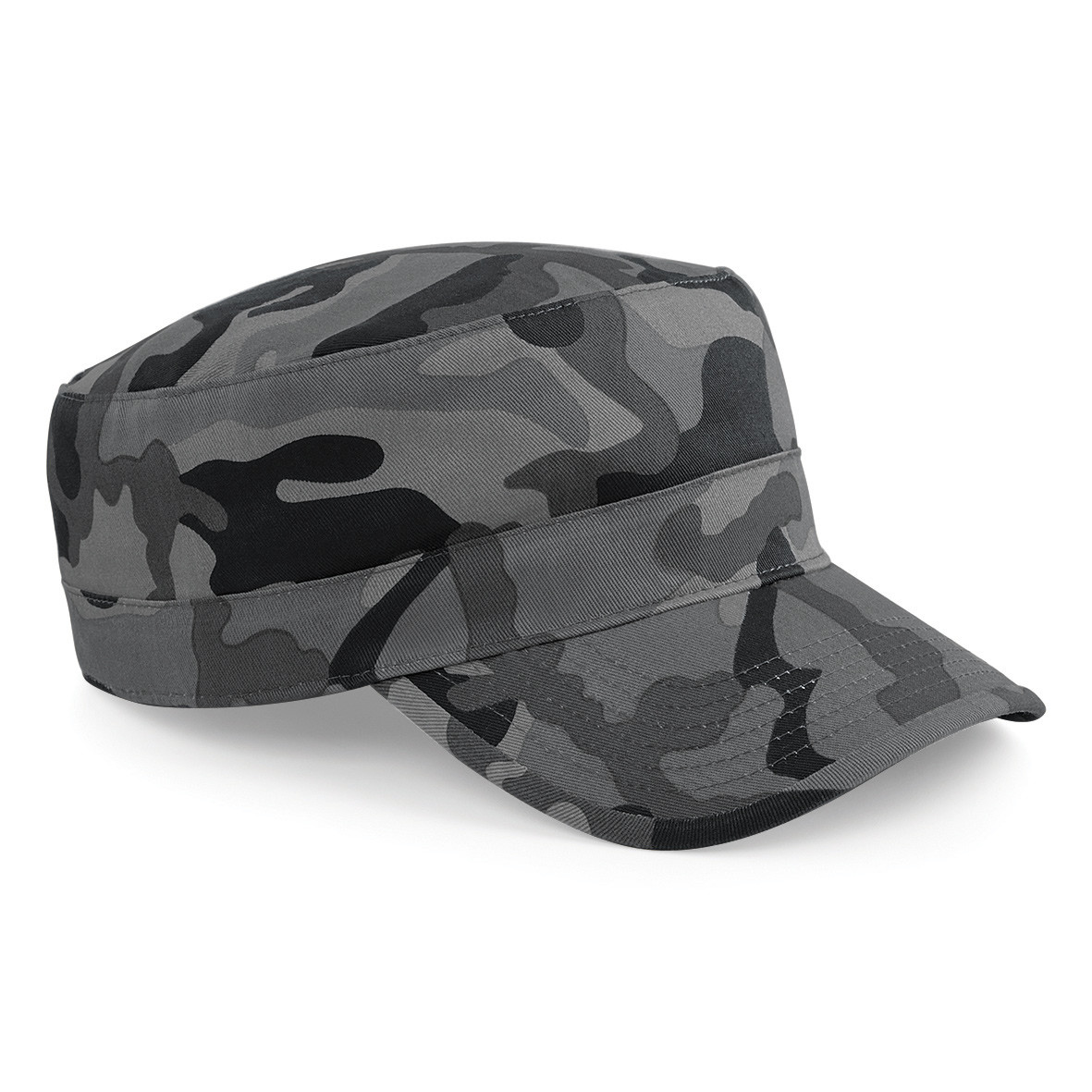 Cappellino con chiusura con velcro e visiera di colore camouflage tinte grigie e nero
