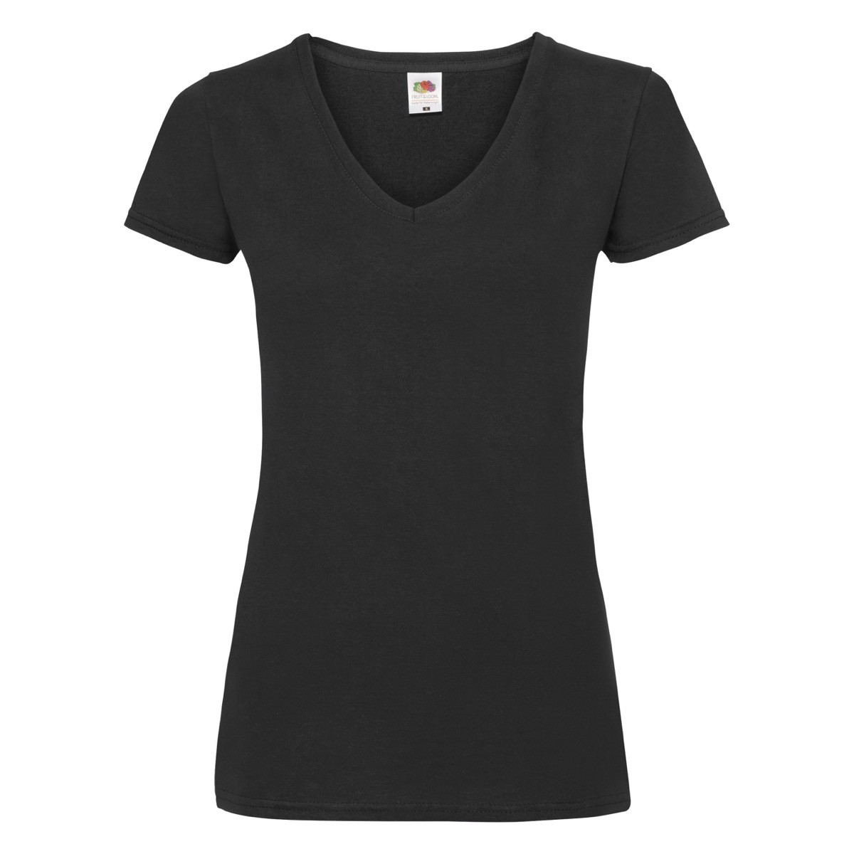 Tshirt da donna nera in cotone manica corta con scollo a V