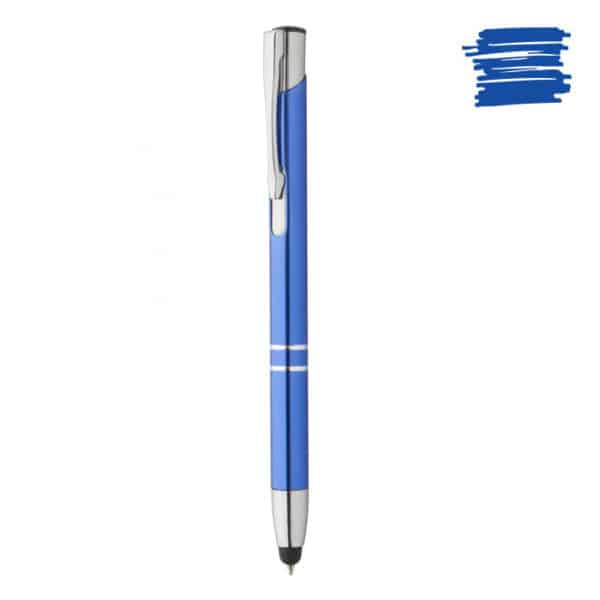 Penna con corpo in alluminio blu e puntatore touch
