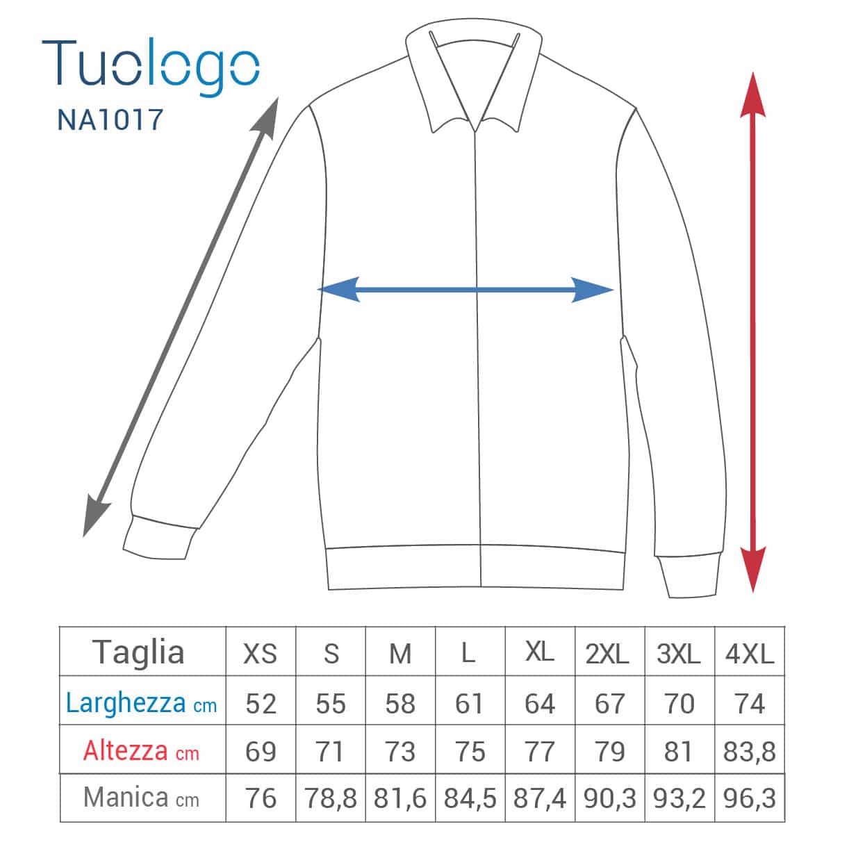 Tabella taglia altezza e larghezza