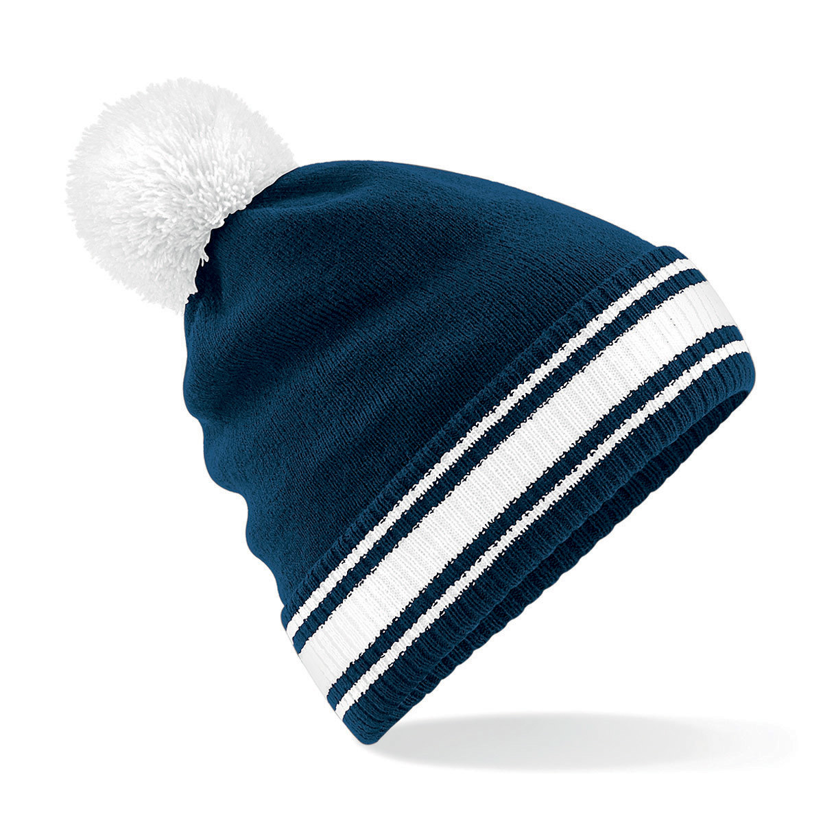 Berretto a maglia con rivolto e pon pon a contrasto french navy bianco