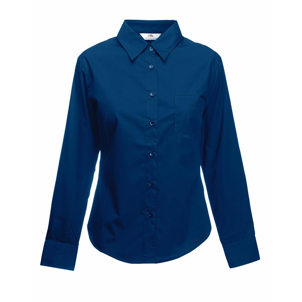 Camicia donna manica lunga e bottoni in tinta con taschino lato cuore di colore blu