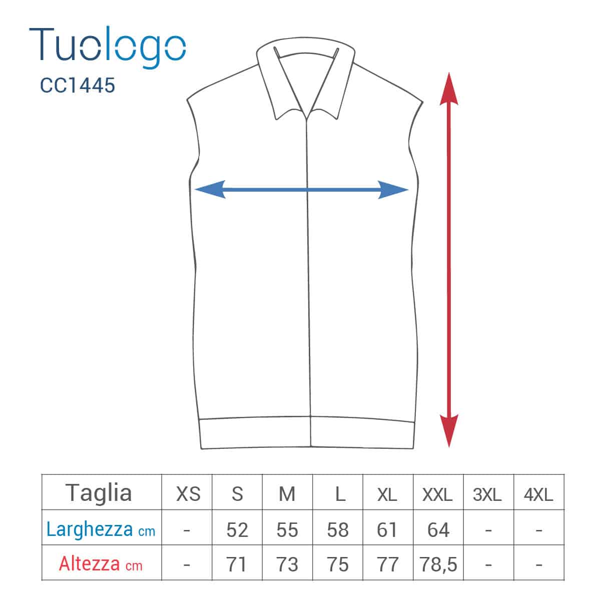 Tabella taglia altezza larghezza