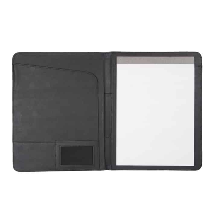 Portablocco nero in similpelle con venti fogli a righe e porta penne