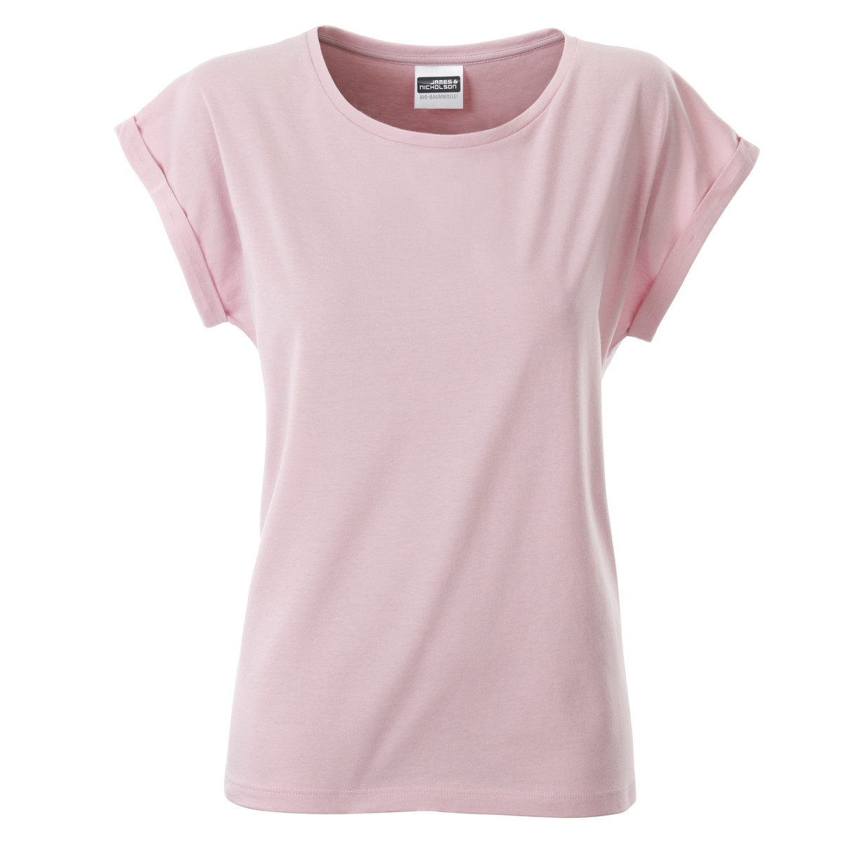 Tshirt donna manica corta rosa con giromaniche arrotolate