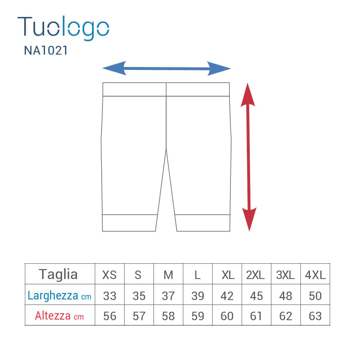 Tabella taglia altezza e larghezza