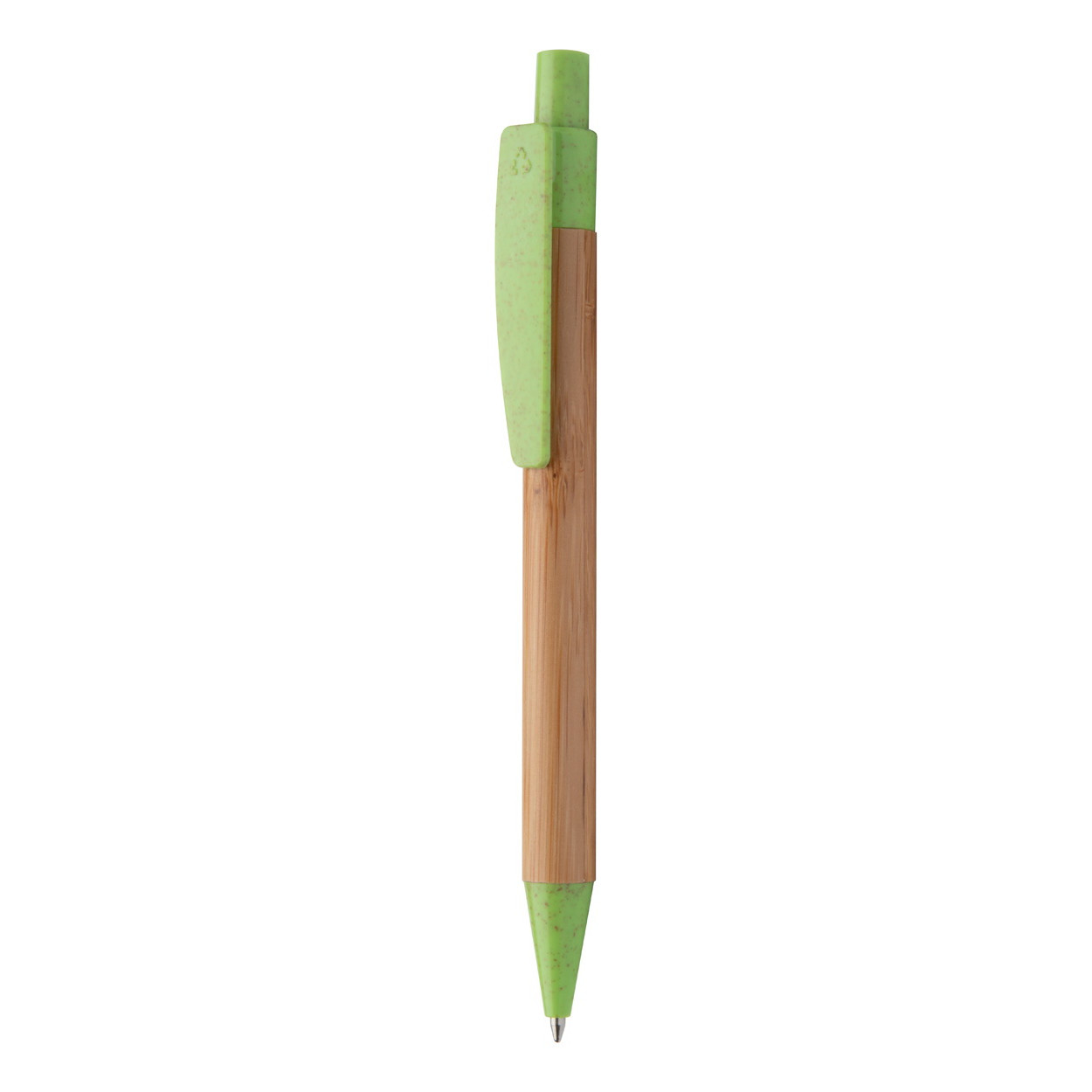 Penna a sfera in bamboo con clip e puntale in plastica ecologica verde