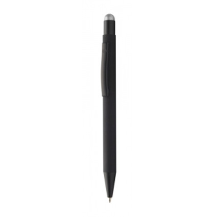 Penna a sfera in alluminio nero con rifinitura gommata e puntatore touch grigio