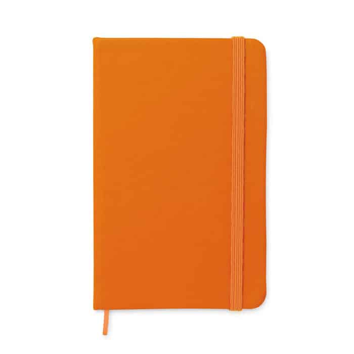 Bloc notes con copertina in poliuretano arancione con chiusura a elastico