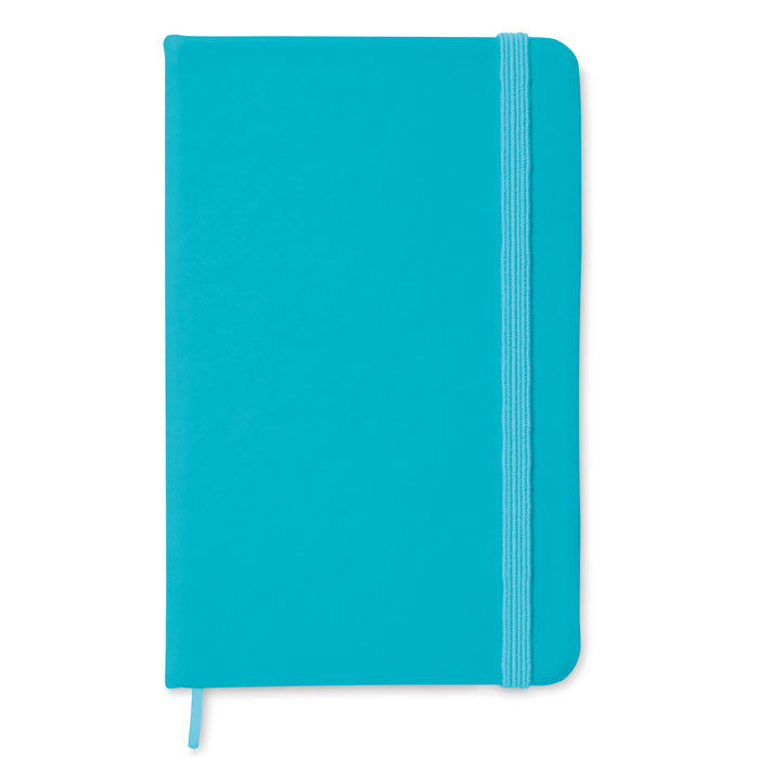 Bloc notes con copertina in poliuretano azzurra con chiusura a elastico
