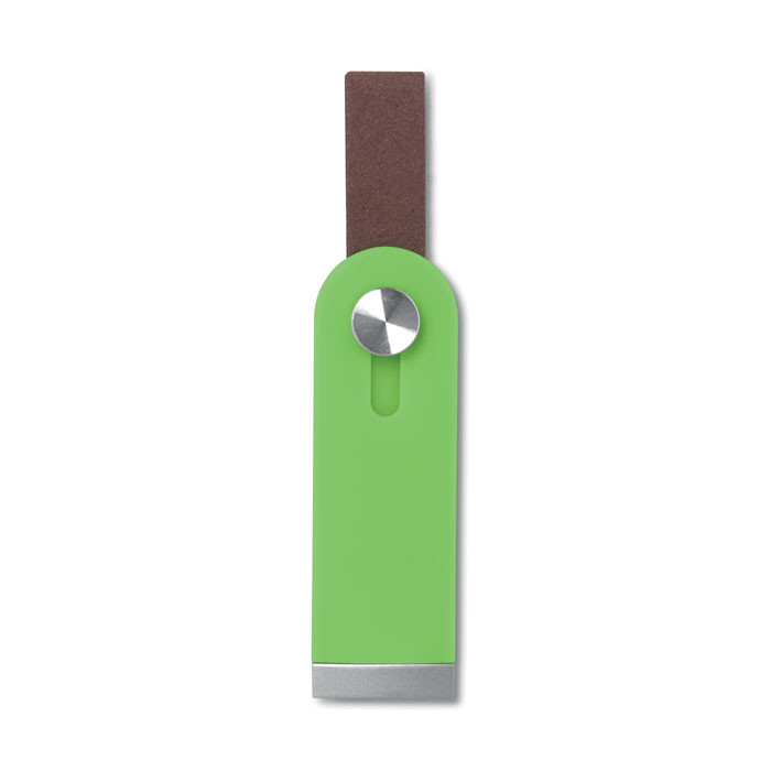 Chiavetta usb verde con pulsante con cordino marrone