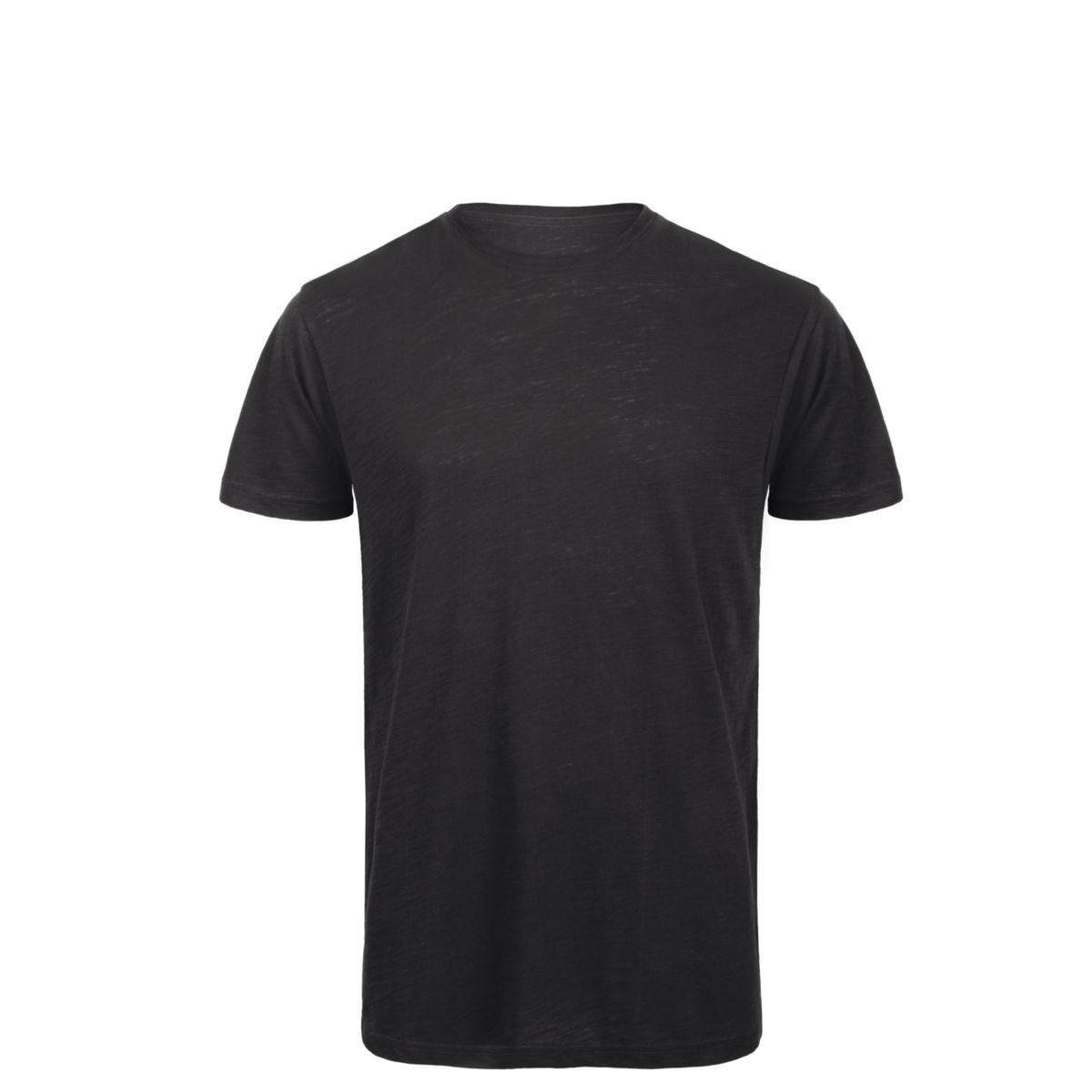 Tshirt nera in cotone con girocollo e texture slub