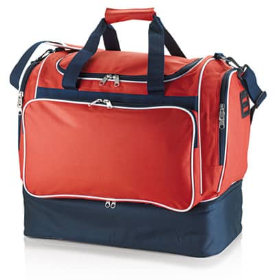 Borsone rosso sportivo con tasche frontali e laterali