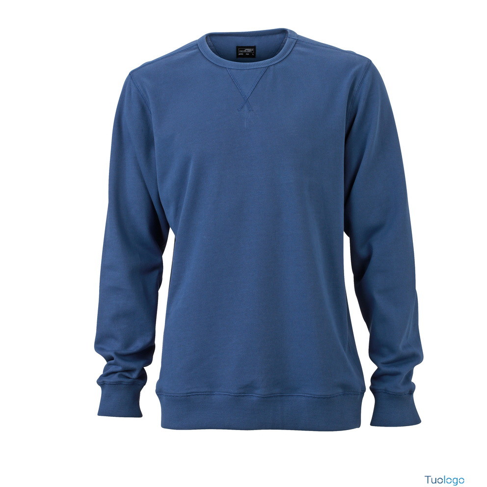 Felpa blu in cotone con cucitura sul girocollo